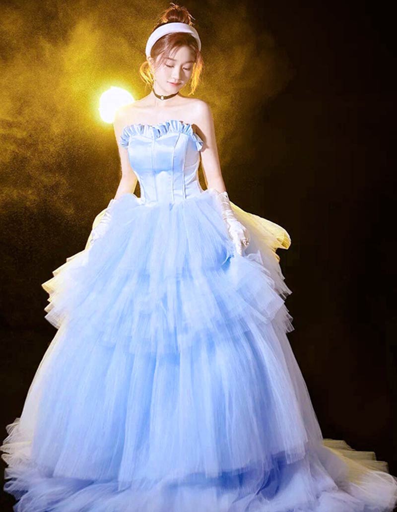 ウェディングドレス イブニングドレス カラードレス ブルー お呼ばれドレス Aライン 花嫁ドレス演奏会ドレス 結婚式 前撮り お姫様ドレス オフショルダー 高級感 ロングドレス ビスチェドレス パーティードレス 二次会 誕生日 エレガント 送料無料 S M L LL 3L 4L