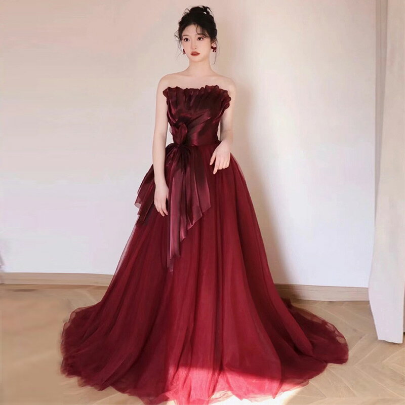 結婚式ドレス 二次会ドレス ワイン赤 ゲストドレス ロングドレス ビスチェドレス オフショルダー ワインレッド 無地 結婚式 二次会 ロング パーティードレス Aライン 誕生日 プリンセスドレス ノースリーブ 演奏会ドレス ロング丈 送料無料 XS S M L XL XXL XXXL