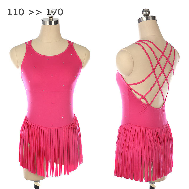 アイススケートウェア 子供 大人 演出用 ダンスドレス ローズピンク ノースリーブ バッククロス アイスダンス 舞台 発表会 スケートドレス 練習 試験 ワンピース レッスン着 アイスドレス ラインストーン フィギュアスケート衣装 送料無料 XXS XS S M L XL XXL XXXL