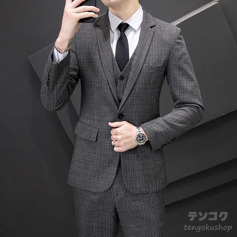 スーツ メンズ 男性用 ダブルブレスト ツーピース セットアップ コーデュロイ リネン 麻 スリムフィット ノッチドラペル テーラードジャケット グレー 韓国風 カジュアル スタイリッシュ オフィス ビジネス 通勤 春夏 2点セット