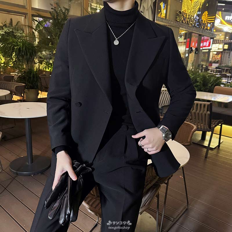 メンズスーツ パンツスーツ セットアップ 礼服 ブラック グレー 2点セット 紳士服 ビジネス リクルート 通勤 オフィス 就活 面接 カジュアル 上品 お呼ばれ 結婚式 二次会 パーティー オールシーズン 春 30代 大人 大きいサイズ 無地 セレモニースーツ M L LL 3L 4L 送料無料
