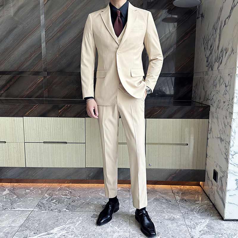 パンツスーツ スリーピース メンズスーツ ベージュ 演奏会 発表会 おしゃれ 紳士服 礼服 フォーマル 結婚式 二次会 ビジネススーツ 3点セット オフィス リクルートスーツ 30代 40代 50代 通勤 就活 面接 大きいサイズ 前撮り セレモニースーツ S~5XL 送料無料