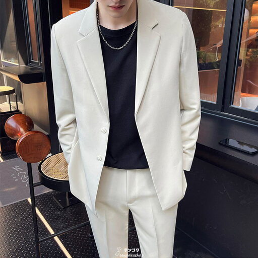 送料無料 メンズスーツ 大きいサイズ フォーマル 事務服 無地 ベージュ セットアップ カジュアルスーツ おしゃれスーツ メンズ 礼服 フォーマルスーツ ビジネス 通勤 オフィス OL 2点セット オールシーズン 30代 40代 50代 大きいサイズ パンツスーツ 写真撮影 S~3XL