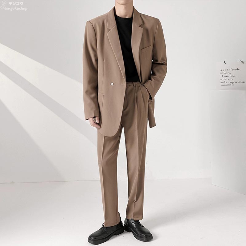 メンズスーツ ブラウン ブラック ライトグリーン メンズファッション フォーマル メンズ 高級 フォーマルスーツ 2点セット パンツスーツ ジャケット+ワイドパンツ ゆったり 大きい セットアップ テーラードジャケット カジュアルスーツ 送料無料 M L XL 2XL