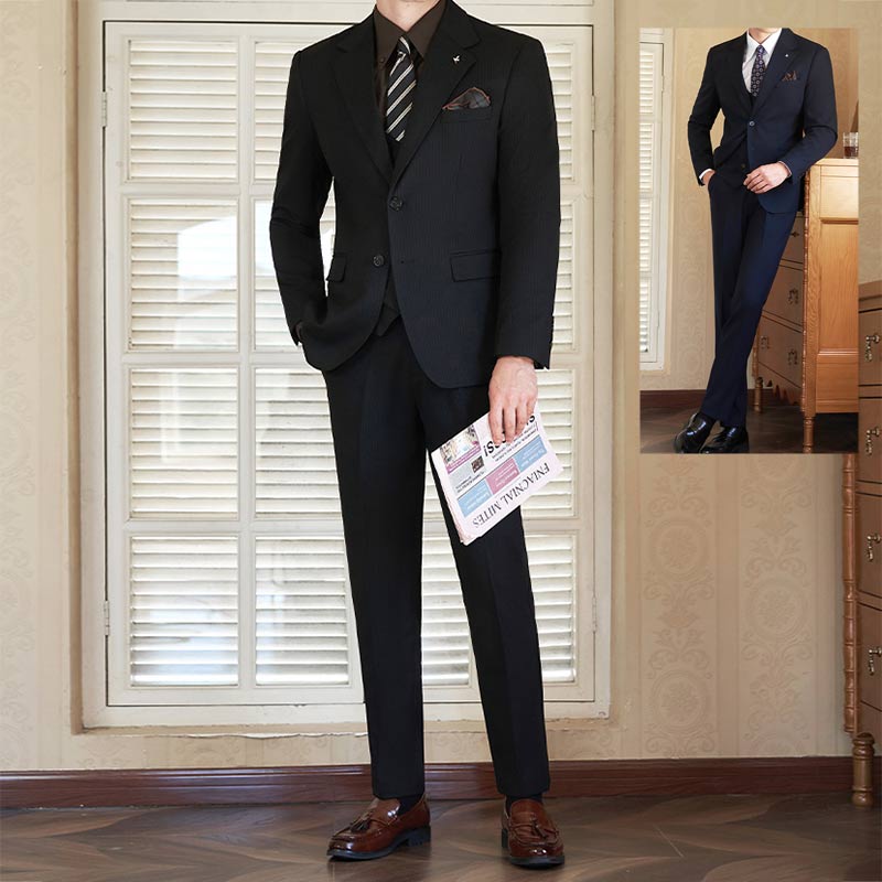 メンズスーツ ブラック ネイビー オフィススーツ セレモニースーツ フォーマル ビジネススーツ 3ピーススーツ セットアップ 無地 メンズ スーツ 通勤 OL 紳士服 結婚式 前撮り 花婿 パンツスーツ ステージ ジャケット＋パンツ＋ベスト 送料無料 M L XL 2XL 3XL 4XL
