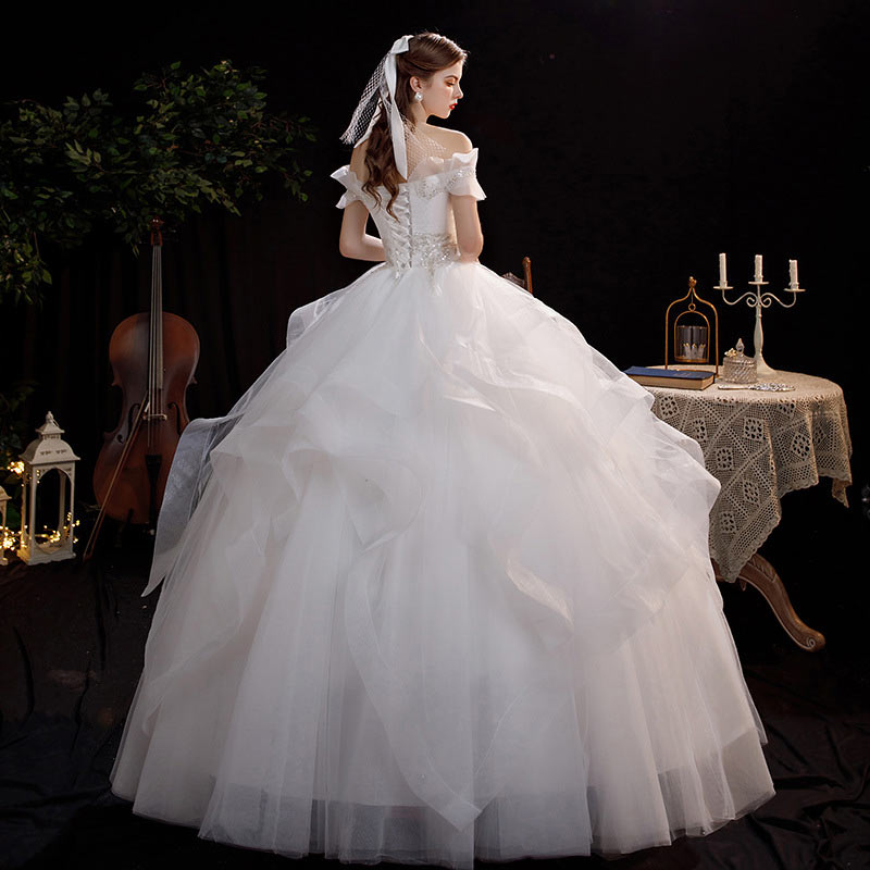 ウェディングドレス 袖あり 半袖 花嫁ドレス オフショルダー フリル ロングドレス ホワイト 結婚式ドレス 白 Vネック ブライダルドレス Aライン ロング丈 ウエディング ドレス スパンコール キラキラ 二次会 披露宴 海外挙式 プリンセスドレス送料無料 SS S M L LL 3L 4L