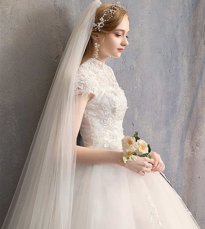 ウェディングドレス 袖あり オシャレ 結婚式ドレス 二次会ドレス 花嫁ドレス 半袖 Aライン ロングドレス 白 海外挙式 披露宴 レース チュール ウエディングドレス 姫系 お姫様 ホワイトドレス ロング丈 大きいサイズ フォーマル エレガント マキシ丈 送料無料 S M L LL 3L 4L