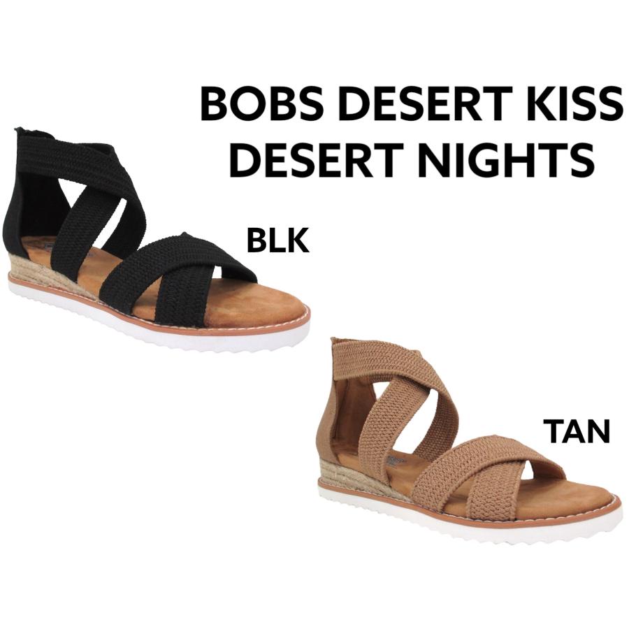 甲部クロスベルトはストレッチ素材を用いた快適なサンダル「BOBS from Skechers Desert Kiss-Desert Nights」 スケッチャーズ ボブス デザート キス - デザート ナイツで、昼も夜も素敵なルックを見つけましょう。伸縮性のある柔らかな織物生地とキャンバス地のアッパーにクッション性のあるメモリーフォームのフットベッドを組み合わせた、スリップオンストラップサンダルです（踵部ファスナー）。BOBSを購入する度に、支援が必要な動物に寄付がなされます。様々なコーディネイトに合わせやすい一足を貴方のコレクションにいかがでしょう。 サイズ:22.0-26.0cm 甲材:合成繊維 底材:合成底 ※他店舗との在庫共用品の為、更新が遅れる場合がございます。 スニーカーについて 製造において接着剤を使用することが多く、生地に接着剤の一部が付着している場合や接合部分においては滲み出たようになっている場合がございますがこれは致し方ないものと判断しており「不良品」ではないと考えております。また縫製処理において糸先が出ている場合がございますが、これにつきましても致し方ないものと判断しております。何れも状態が酷い場合は除外するようにしておりますが、出荷前検品を通過した商品にこれらが存在する場合は致し方なく、「良品」であると判断しておりますので返品・交換の対象とはなりません。 以上の事案について気になるお客様におかれましてはご購入をお控えくださいますようよろしくお願い申し上げます。注意事項：モニターの発色により、実物と異なる場合がございます。