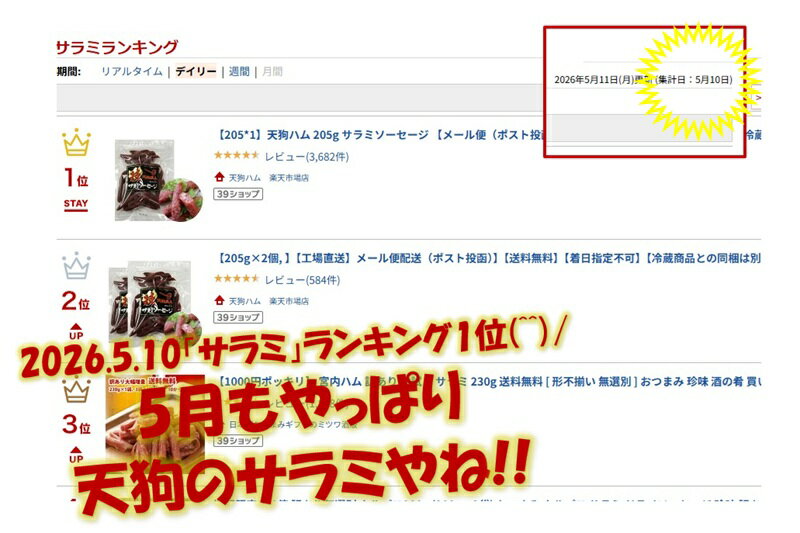 【205*1】天狗ハム 205g サラミソーセージ 【メール便（ポスト投函）配送】【送料...
