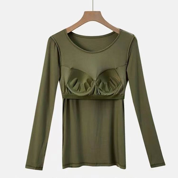 Tシャツ レディース 長袖 重ね着 インナー 夏 シンプル 春 カップ付き 部屋着 ブラトップ 無地 ルームウェア 秋 パット付き 長袖 3