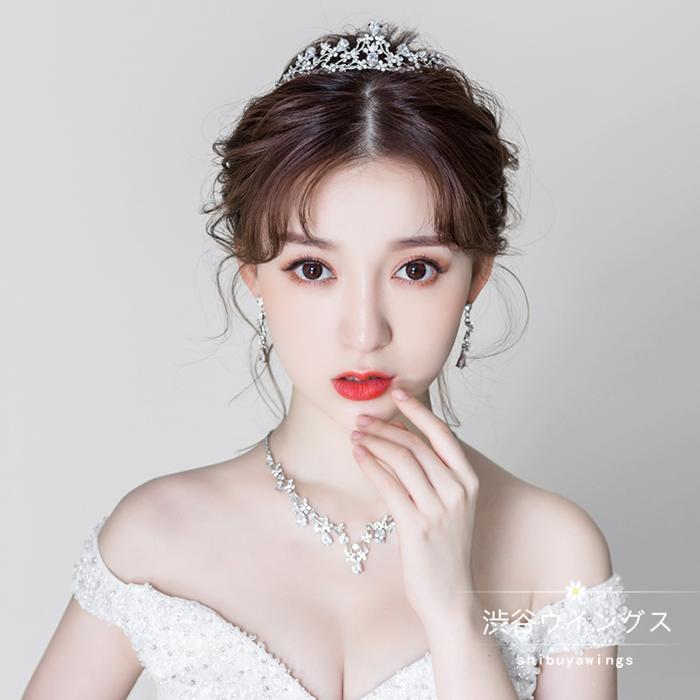 天神橋セレクトのクラウン 花嫁 カチューシャ イヤリング ウェディング 結婚 セット ティアラ パーティー 髪飾り ネックレス ヘッドドレス ピアス｜アングル2