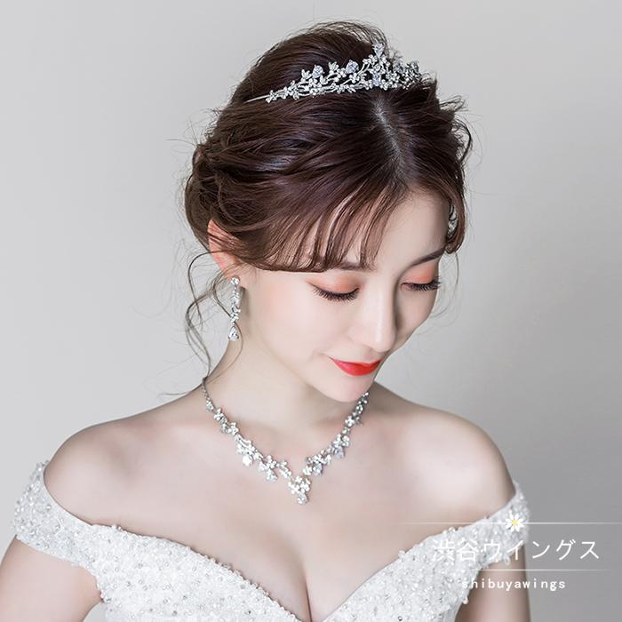 天神橋セレクトのクラウン 花嫁 カチューシャ イヤリング ウェディング 結婚 セット ティアラ パーティー 髪飾り ネックレス ヘッドドレス ピアス｜アングル3