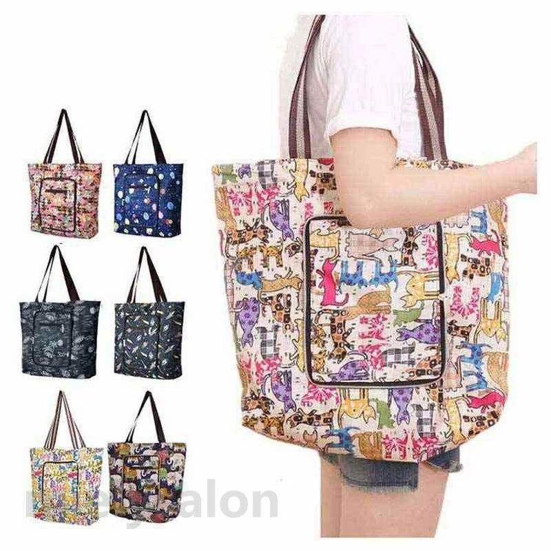 Tote Bag Type - 全6色 エコバッグ トート バッグ コンビニバッグ マチ広 肩掛け 折りたたみ 丈夫 花柄 母 鞄 カバン レジバッグ ショッピングバッグ ファスナー付き