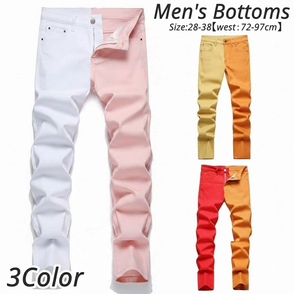 樂天商城 - ジーンズ スキニーデニム メンズ 男性 バイカラー 2色 デニムパンツ ジーパン スリムパンツ ロングパンツ 細身 カジュアル お洒落 着回し 個性的 かっこいい クール 目立つ