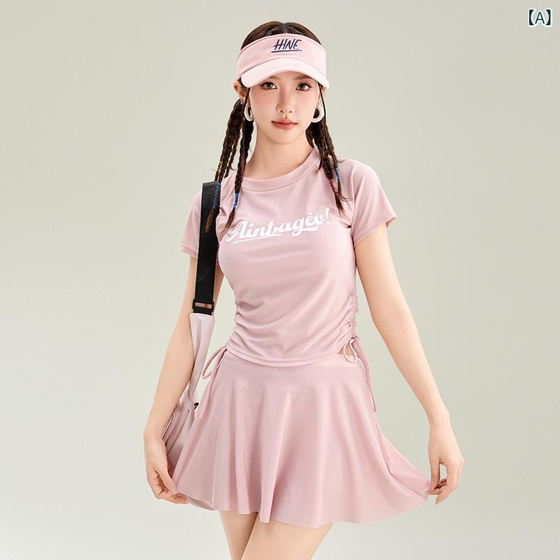 新型 スプリット 水着 女性 レジャー スポーツ ひも サーフィン 温泉 半袖 スカート り(4.0)