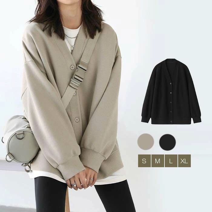 夾克, 休閒外套 - 秋 体型カバ カーディガン 秋 羽織り ジャケット レディース アウター 冬 トップス 裏起毛 大人 スウェット 長袖 冬 春 ゆったり
