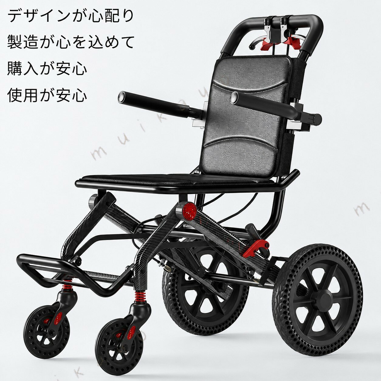 瞬時に開き、瞬時に折りたため、持ってすぐに持ち去れます。簡単に押して進められ、力が必要なく、飛行機に持ち込み可能な車いすです。組み立て不要で、箱を開けるだけで使えます。座布団の両側の持ち手を持って上に引き上げるだけで、車体フレームを素早く折りたためます。背もたれと足載せ台はどちらも折りたたみ可能で、コンパクトになります。簡単に車のトランクに入れることができます。車椅子 車いす 折り畳み式車椅子 旅行 E-1 D-1 C-1 B-1 E D C B A