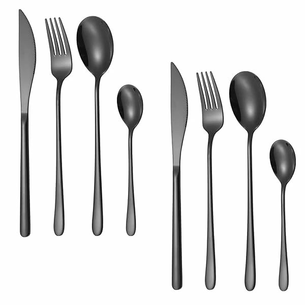 【送料無料】カトラリーセット ナイフ フォーク スプーン セット 8本 2人用 18-8ステンレス おしゃれ 継ぎ目のない一体型 柄が長い 普段使い 食器洗い機使用可 ブラック