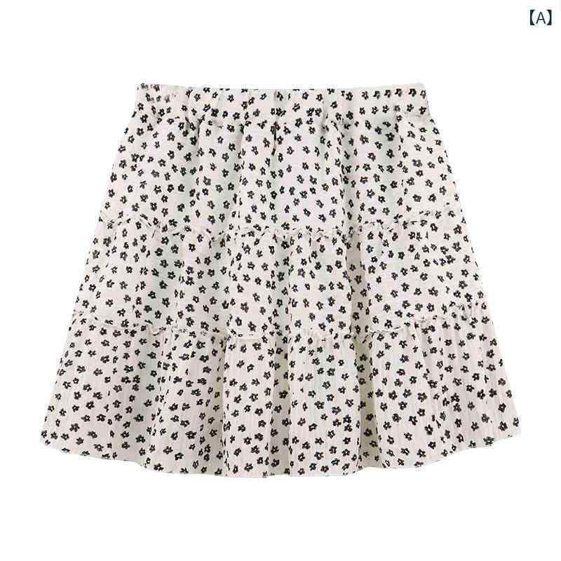 樂天商城 - スカート レディース ブラック 小花柄 ハイウエスト Aライン ミニスカート 夏 プチサイズ ケーキスカート フレア レイヤード カジュアル 普段使い 軽量 コットン混