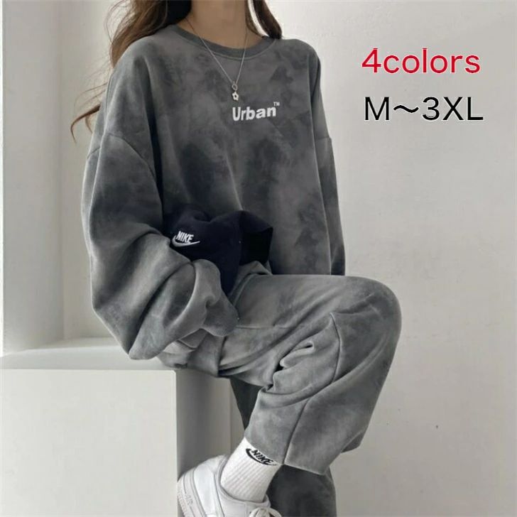 樂天商城 - セットアップ レディース スウェット 上下セット 長袖 プリント 春秋 冬染め スポーツウェア