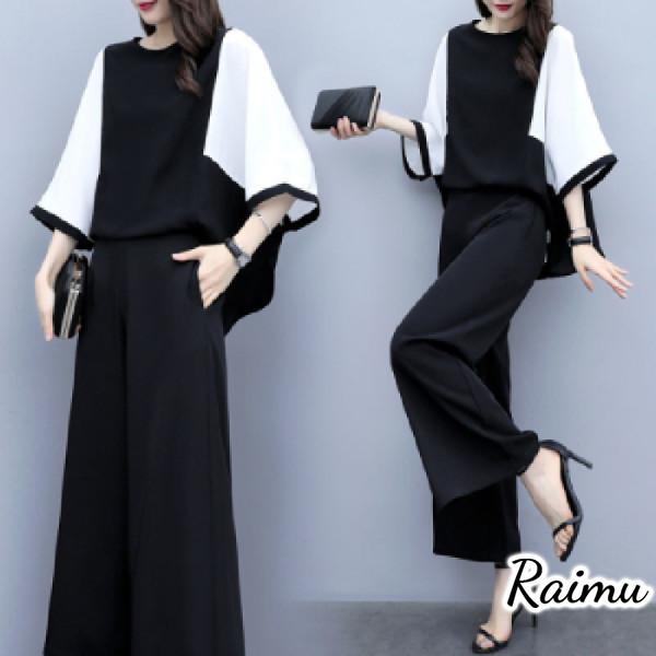 Rakuten - シャツ 2点セット ワイドパンツ 40 パンツセットアップ 着痩せ レディース ガウチョパンツ シフォン パンツドレス ブラウス 30代
