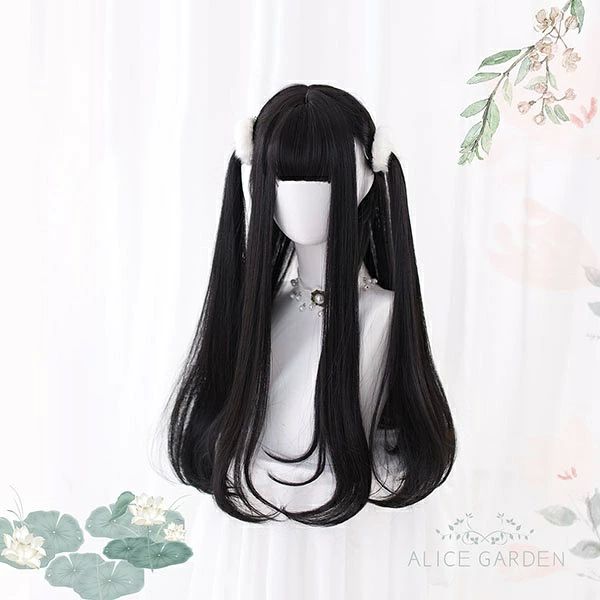 ウィッグ フルウィッグ ロング ストレート ブラック 前髪あり 原宿風 かつら ぱっ...