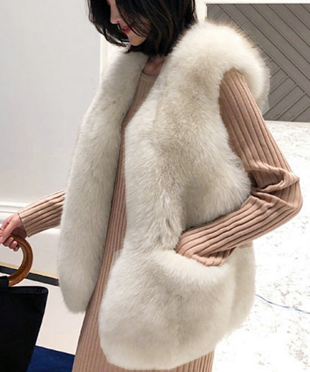 ファージャケット ノースリーブ 体型カバー フェイクファーコート ファージレ おしゃれ ふわふわ レディース エコファーベスト