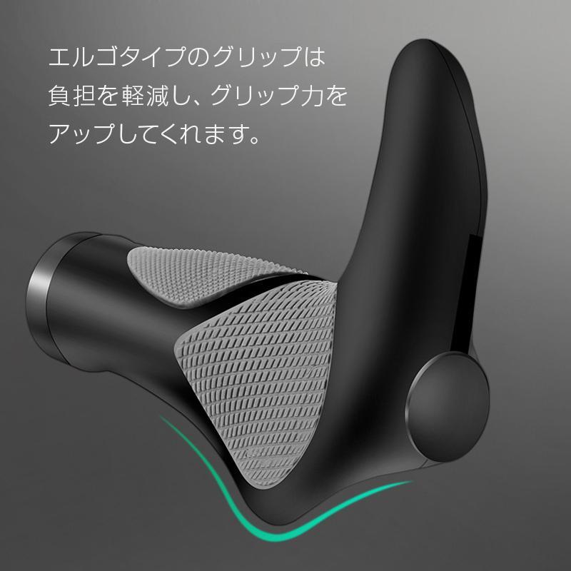 ク バーエンド一体型 衝撃吸収緩和 エルゴ グリップ ハンドル 自転車 グリップ 滑...