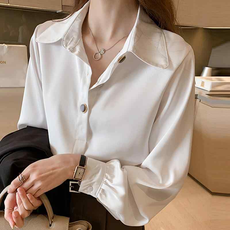 Blouses - 百搭 白 シフォン 長袖 コーディネートしやすい シャツ ゆったり レディース 軽量 通勤用 オフィススタイル 春秋 上品