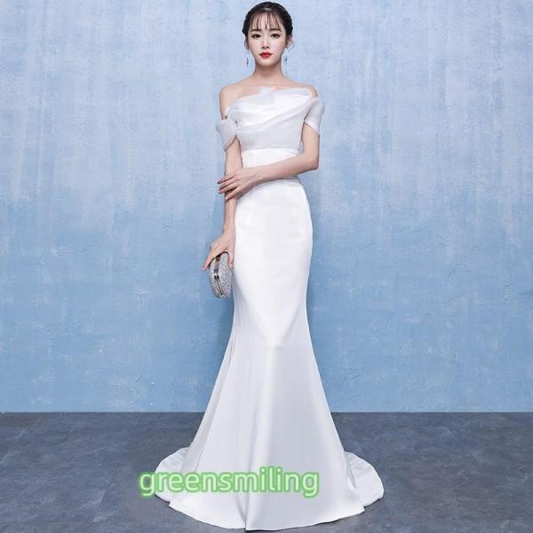 ウェディングドレス マーメイドライン 二次会 結婚式 ブライダル ロングドレス サテン 前撮り 挙式 花嫁 ウエディングドレス パーティ..