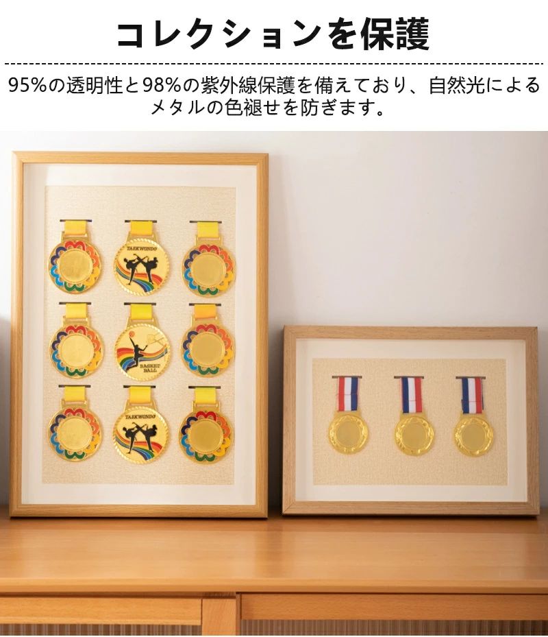 天神橋セレクトの壁 卓上 記念メダル展示フレーム トロフィーケース 勲章収納ケース 高透明度 UVカット メダル額縁 メダル専用ディスプレイケース｜アングル2