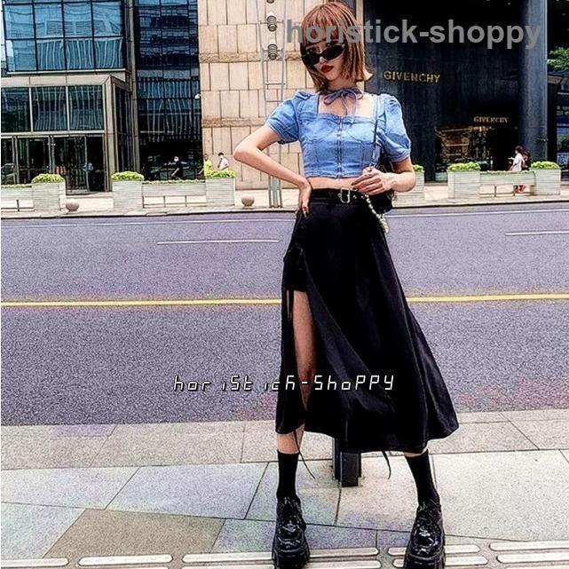 樂天商城 - スリットスカート スカート ミモレ丈 スリット 前 レディース ボトムス インナーパンツ付きスカート ハイウエスト 大きいサイズ 3L 韓国 黒