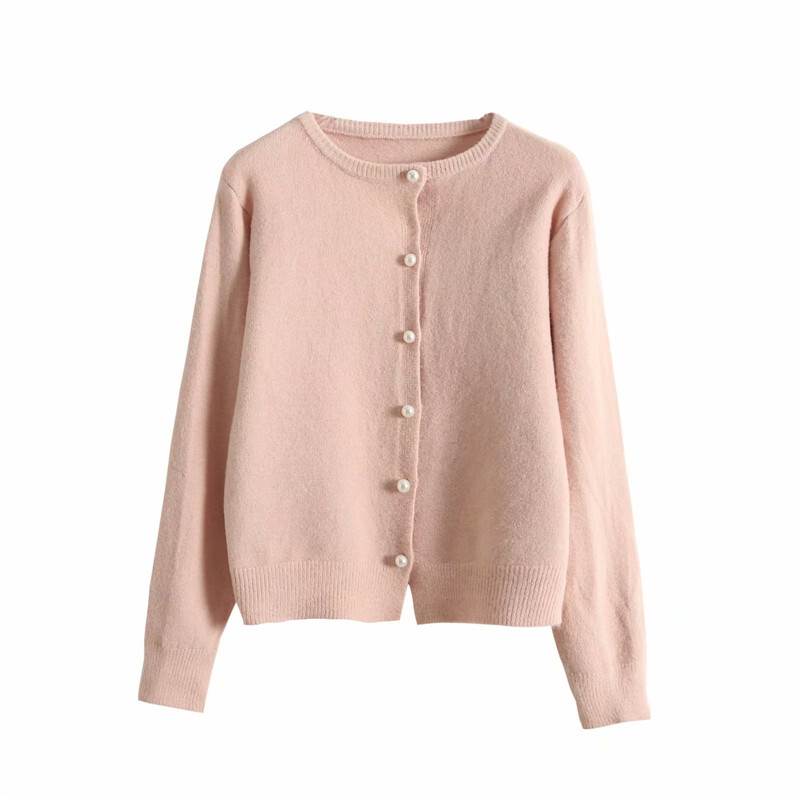 カーディガン トップス レディース 個性的 春 秋 普通丈トップス 長袖 萌袖 ラウンドネック 襟なし 羽織り 前開き 伸縮性 ボタン