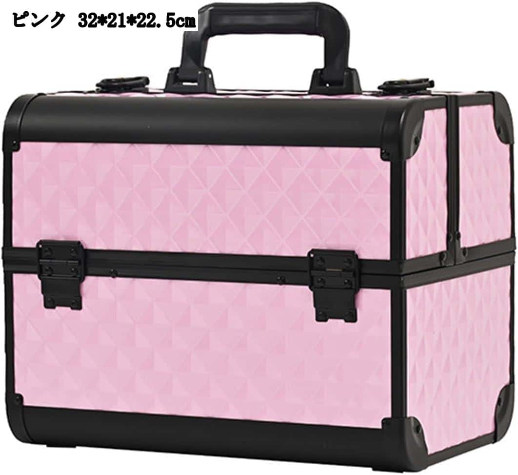 乐天商城 - 2段メイクアップケース 化粧品収納ボックス 携帯用便利グッズ 耐久性 多機能防湿ケース 贈り物 ピンク 32*21*22.5cm