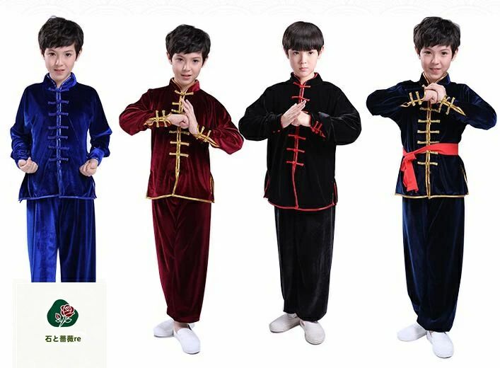 キッズ武術服上下2点セット 秋冬 キ 舞台衣装/団体服/朝練/試合選択太極拳/武術 4...
