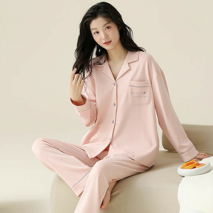 樂天商城 - 春 長袖 柔らかい 肌触りがいい 寝巻き コットン 前開き 秋 レディース 寝間着 上下セット 綿100％ ルームウェア 快適 パジャマ