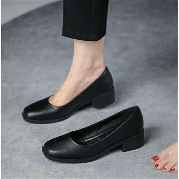 Work - カジュアル フォーマル 出勤 靴 太ヒール 脱げない 痛くない パンプス レディース ママ 卒業式 結婚式 ブラック オフィス アー