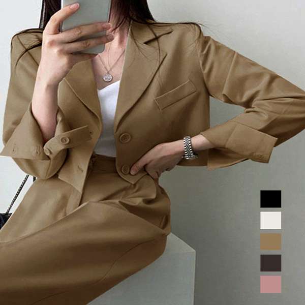 Suits For Job Interviews - 送料無料 20代30代40代 クロップドジャケット おしゃれフォーマル服 スーツワイドパンツ 春秋セットアップ オフィスカジュアル