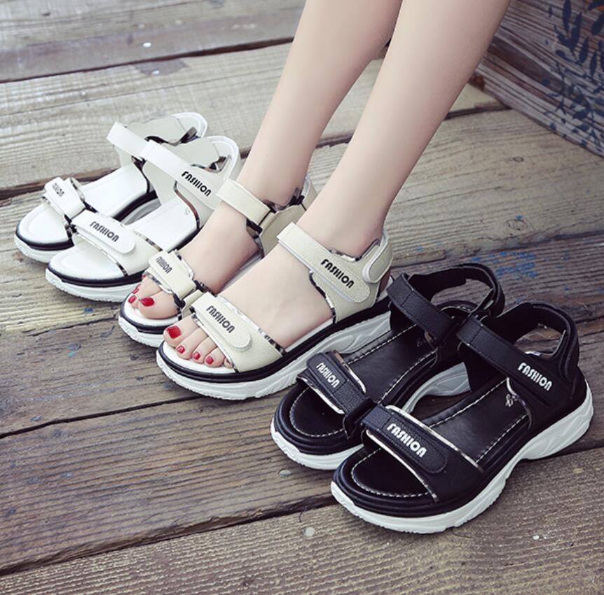 Sports Sandal - サンダル レディース スポーツサンダル おしゃれ フラットサンダル 美脚サンダル コンフォートサンダル シューズ マジックベルト 美脚 歩きやすい 夏 ストラップ ベルクロ 厚底サンダル ビーチサンダル 旅行 キラキラ 靴 軽量 可愛い 黒 ブラック