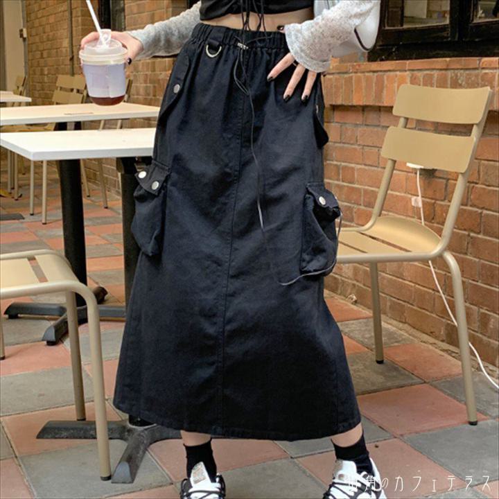 樂天商城 - スカート 2色 ロングスカート マキシスカート カーゴスカート ベイカースカート ロング ロング丈 アンクル丈 マキシ丈 フレア Aライン シンプル ポケット かわいい 大人可愛い きれいめ カジュアル おしゃれ お洒落 レトロ こなれ感 コンサバ系 ラフ 抜け感 無地 春 30代