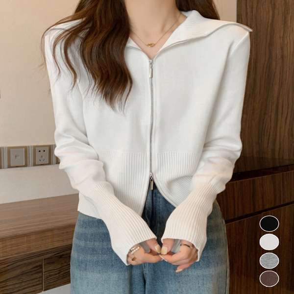 樂天商城 - フロントジップ リブニット ハイネック 韓 着やせ 前開き ニットセーター レディース 無地 お洒落 大人カジュアル 送料無料 長袖