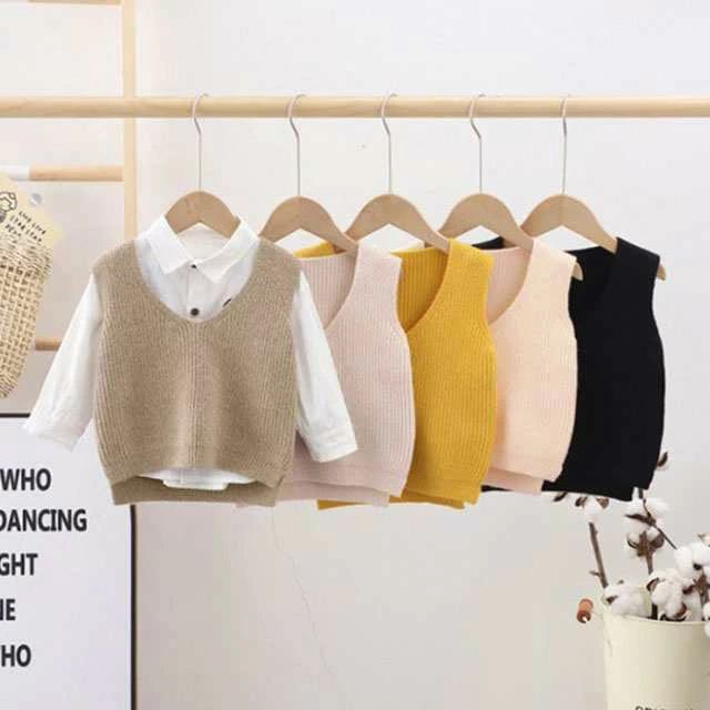 ベスト 子供服 キッズ ニットベスト 女の子 男の子 ベビー服 秋冬 トップス Vネッ...