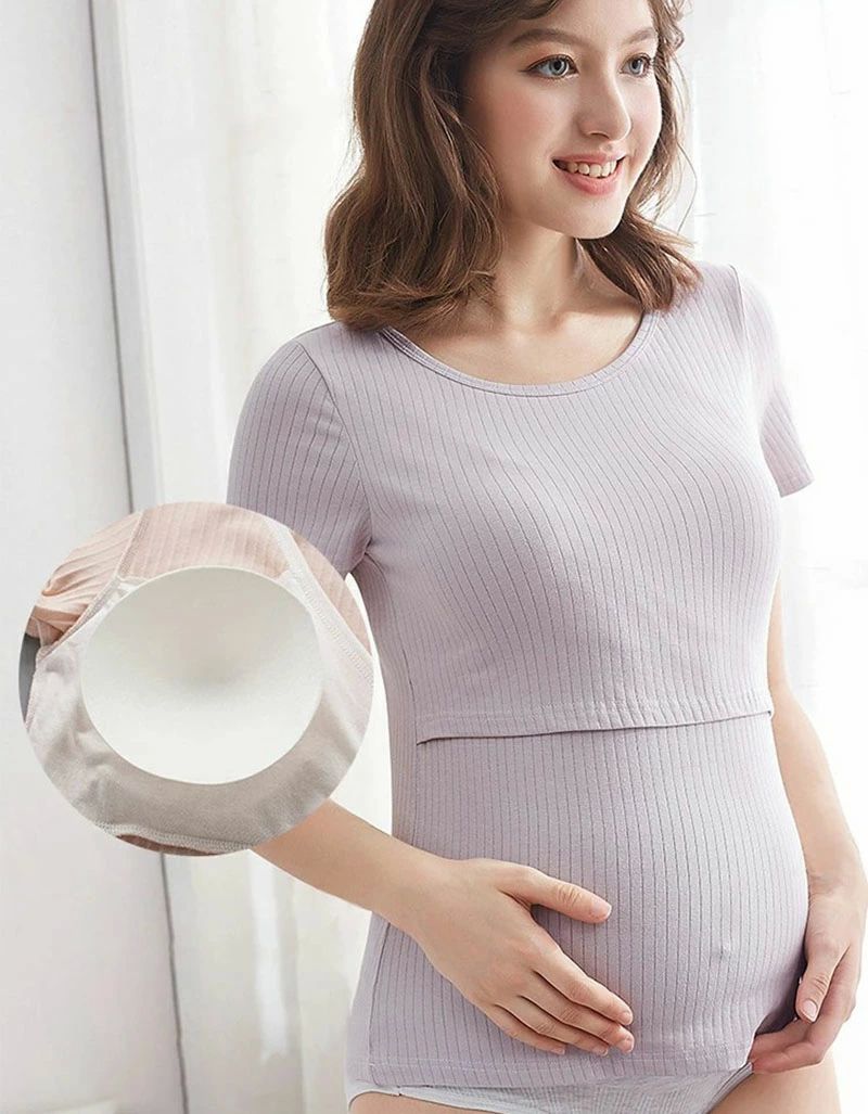 授乳服 トップス インナ ネックライン Tシャツ すっきり 春夏 マタニティー半袖 パ...