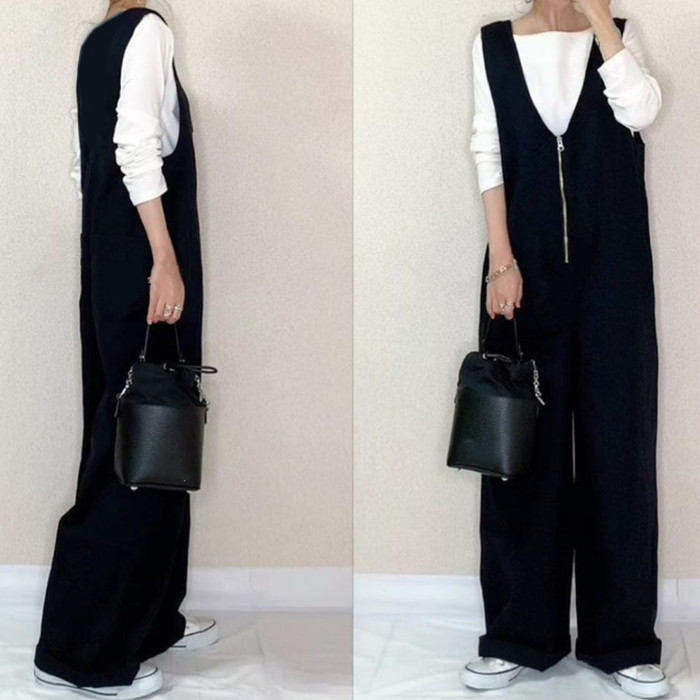 天神橋セレクトのオーバーオール 重 ロングパンツ オールインワン レディース サロペットパンツ パンツドレス ワイドパンツ パンツ サロペット｜アングル2