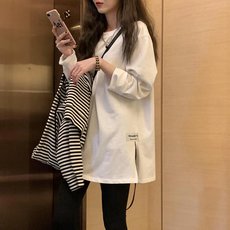 樂天商城 - Tシャツ レディース 秋冬 インナー ホワイト 中長丈 ゆったり 大きめ 長袖 フランネル 暖か ベースレイヤー トップス 部屋着 普段使い 柔らかい 接触冷感