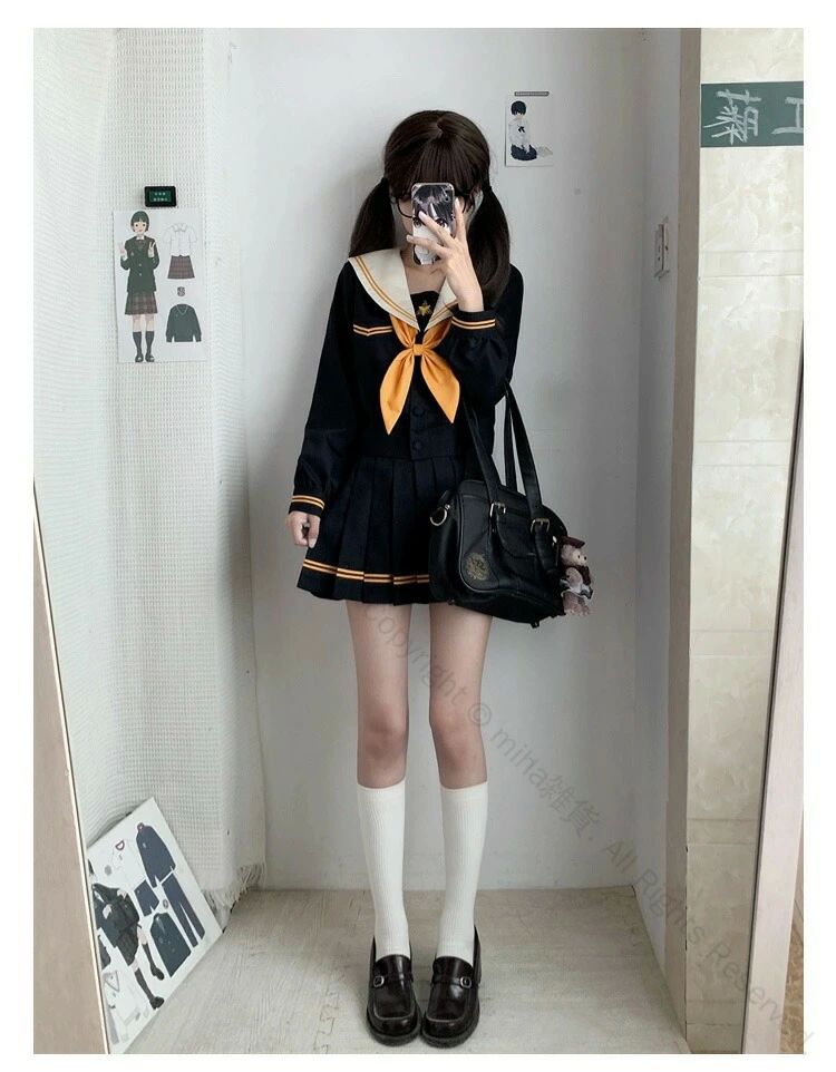 セーラー服 黒 ハロウィン 3点セット 長袖 制服 学生服 コスプレ仮装 セクシー プリーツスカート 可愛い 大人 上下セット 女子JK制服 高 2