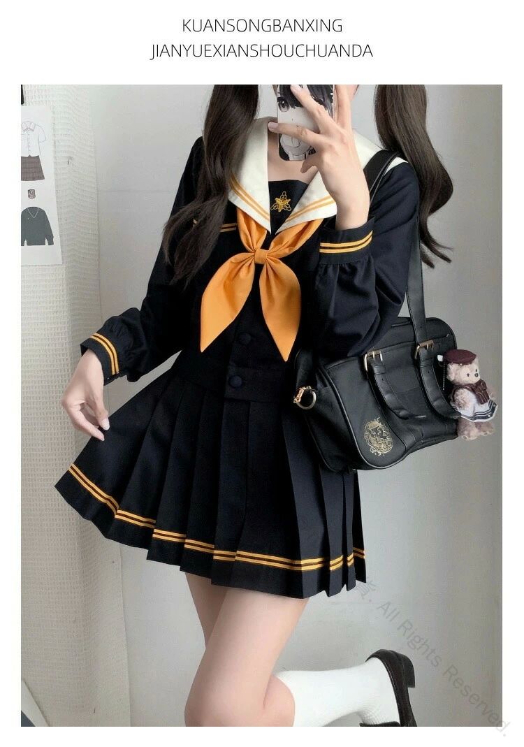 セーラー服 黒 ハロウィン 3点セット 長袖 制服 学生服 コスプレ仮装 セクシー プリーツスカート 可愛い 大人 上下セット 女子JK制服 高 3