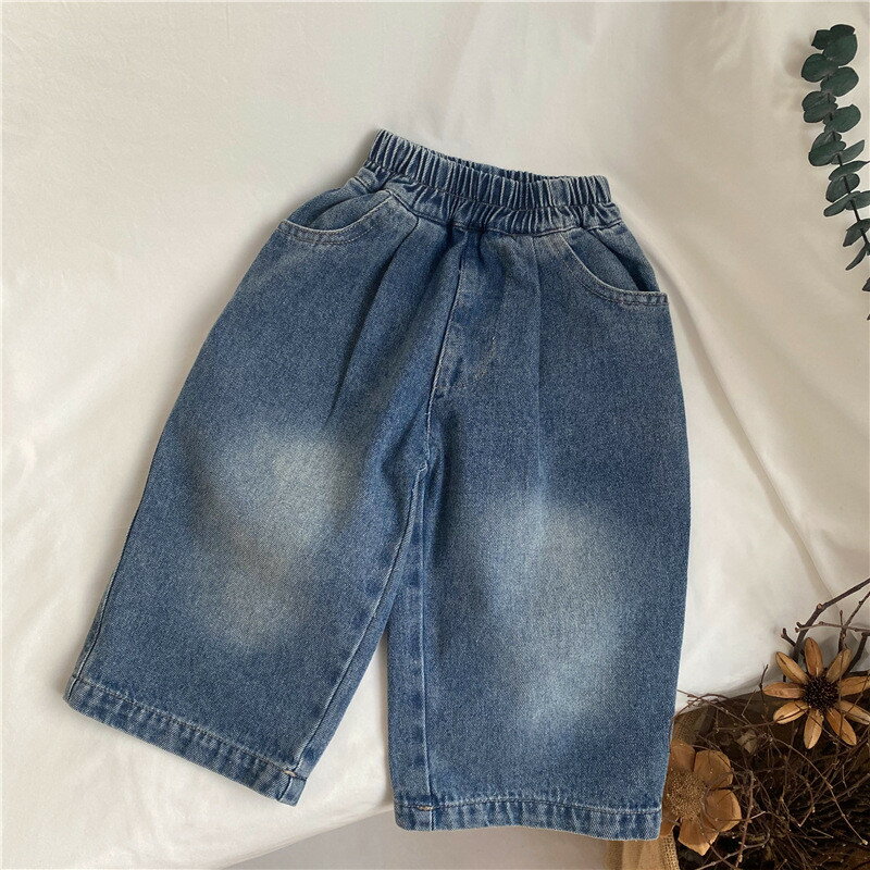 Overalls - 子供服 デニムパンツ ベビーパンツ レトロ ゆったり ボトムス ロング丈 体型カバー ウエストゴム 男女兼用 ジーンズ カジュアル おしゃれ 普段着 お出かけ 80 90 100 110 120 130cm