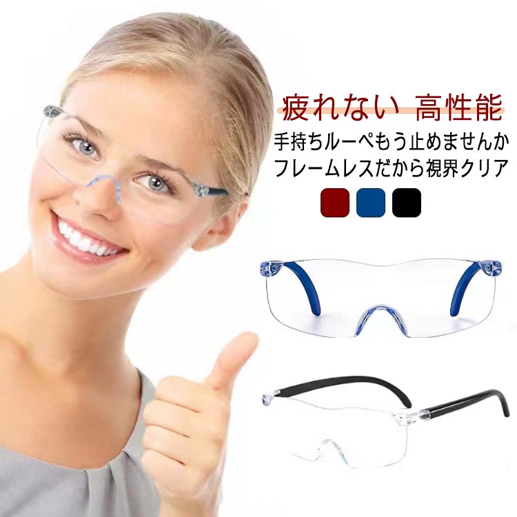 メガネ型ルーぺ 拡大鏡 ルーペ 眼鏡型 3倍/5倍/8倍/10倍/12倍/16倍 拡大ルーペ メガネルーペ ブルーライトカットメガネ 眼鏡型ルーペ 眼鏡 メガネ 読書用 おしゃれ 高性能 フレームレス 送料無料
