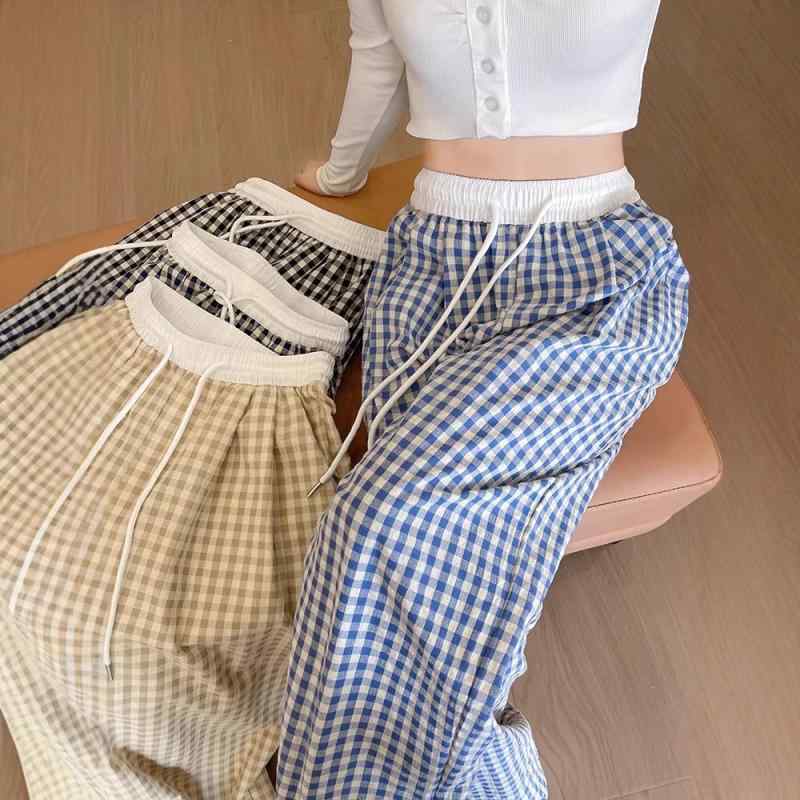 パンツ レディース チェック柄 ワイ
